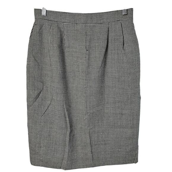 Vintage Prophecy 80s Skirt Womens Size 12 Black Wool Houndstooth Preppy Academia - Picture 1 of 9